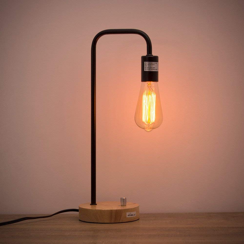 HAITRAL Desk Lamp Wooden Industrial Table Lamp for Office 
