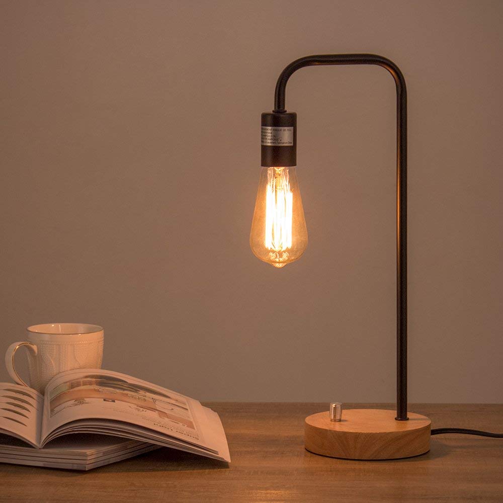 HAITRAL Desk Lamp Wooden Industrial Table Lamp for Office 