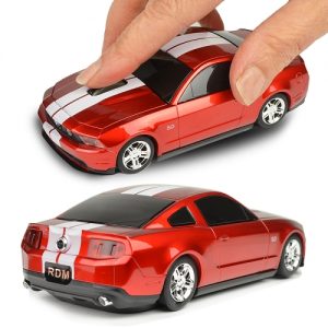 3-Button Road Mice Ford Mustang GT 2.4GHz Wireless Optical Scroll Mouse w/Nano USB Receiver (Red/White Stripes)