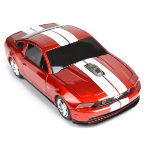 3-Button Road Mice Ford Mustang GT 2.4GHz Wireless Optical Scroll Mouse w/Nano USB Receiver (Red/White Stripes)