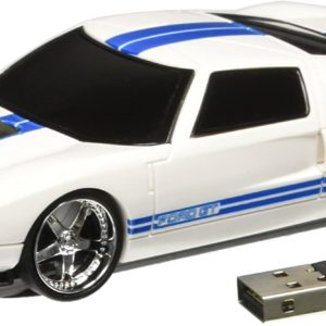 Roadmice Optical Computer Wireless Radio Frequency USB 800 DPI Scroll Wheel Car Mouse Ford GT, White/Blue